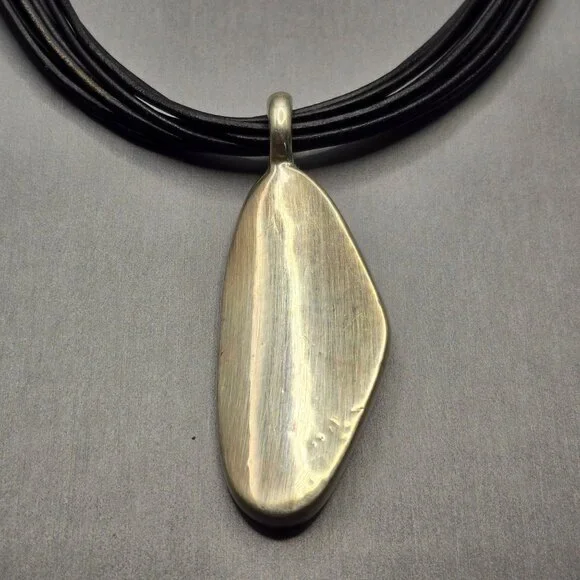 Sterling Silver Simon Sebbag SSD Pendant Choker Necklace 12" Black Leather Cord - Picture 2 of 9